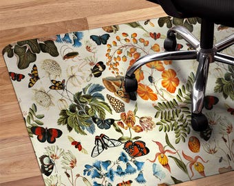 Floral and butterfly chair mat, Home Office Chair Mat, PVC Chair Carpet, waterproof room decor, self adhesive or non-adhesive Vinyl Rug