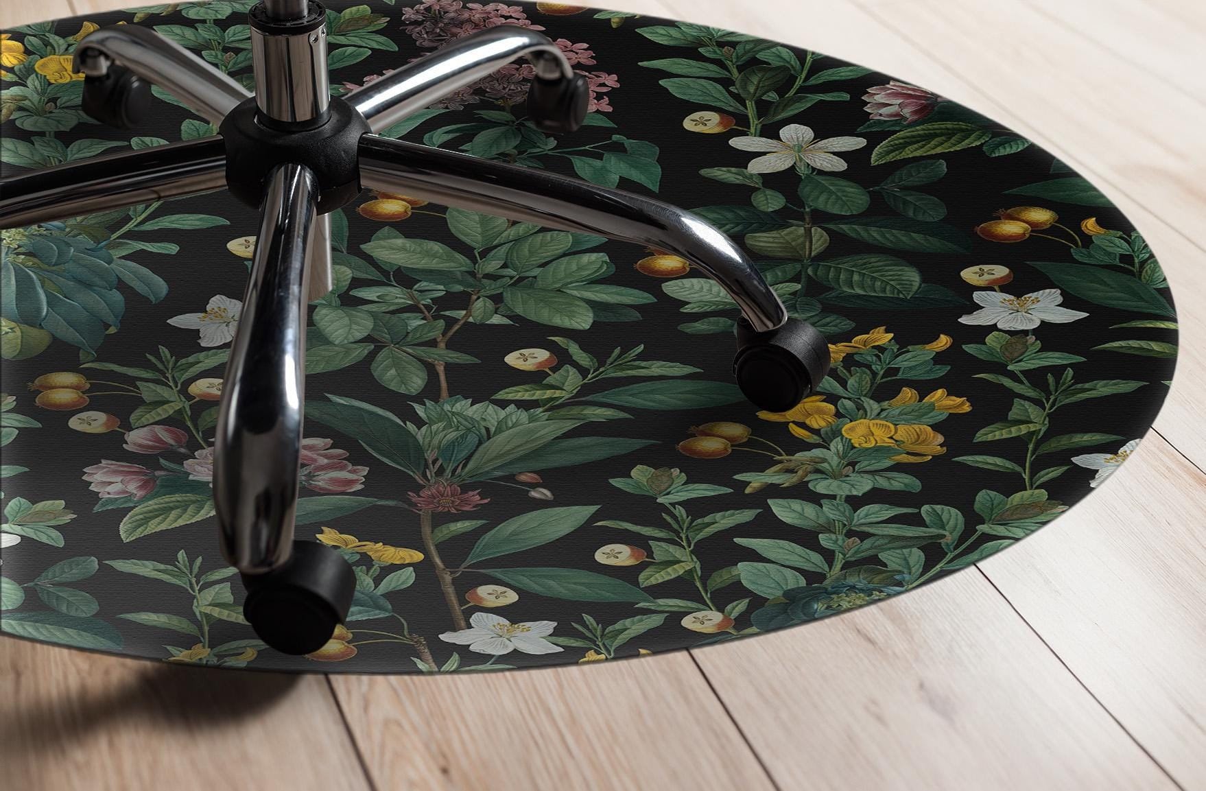 Botanical round chair mat, tropical Home Office Chair Mat, PVC Chair Carpet, room decor, self adhesive or non-adhesive, floor protection mat