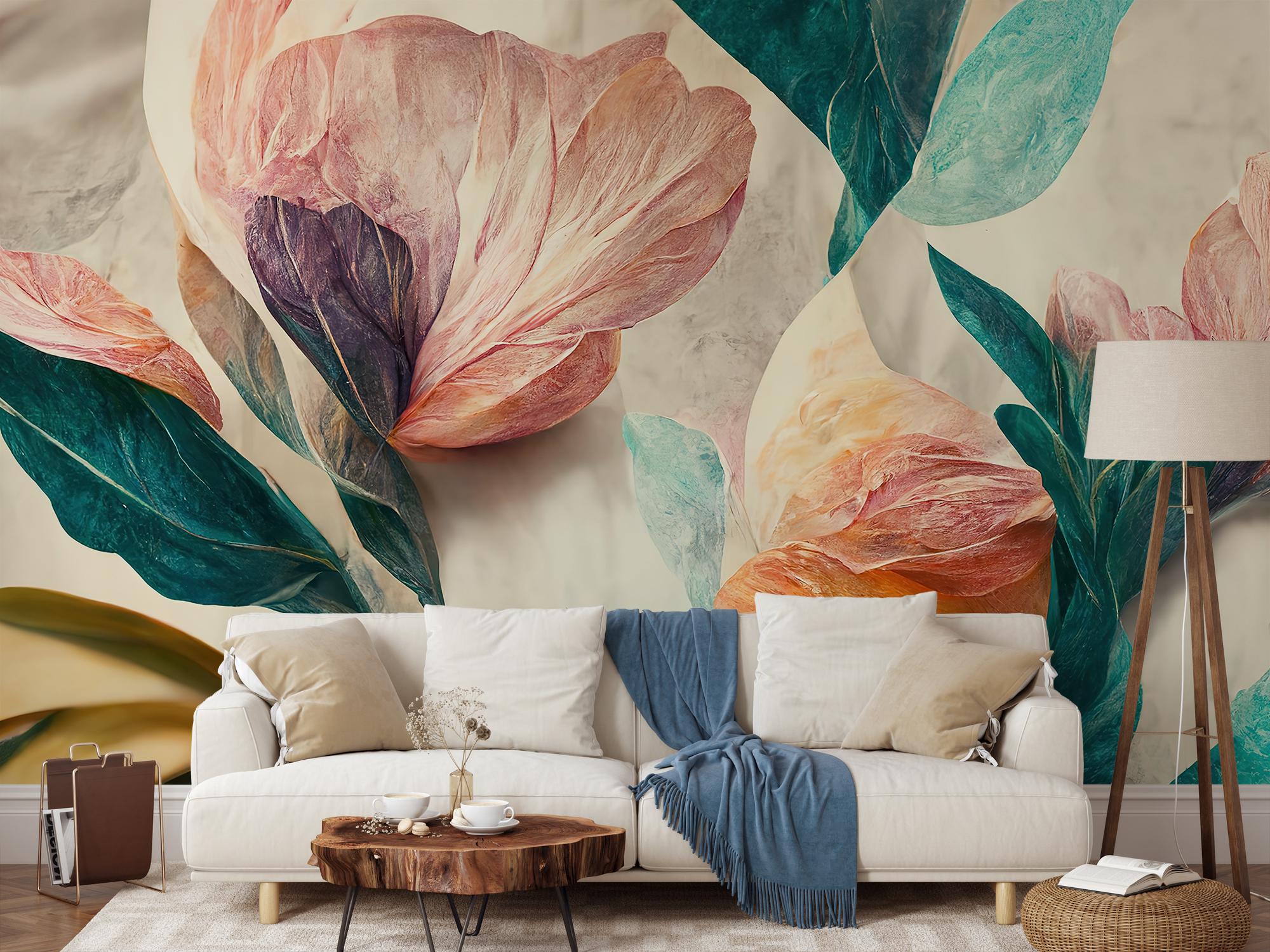 Watercolor Floral Wallpaper, Botanical Wall Mural, Wall Art, Home Decor ...