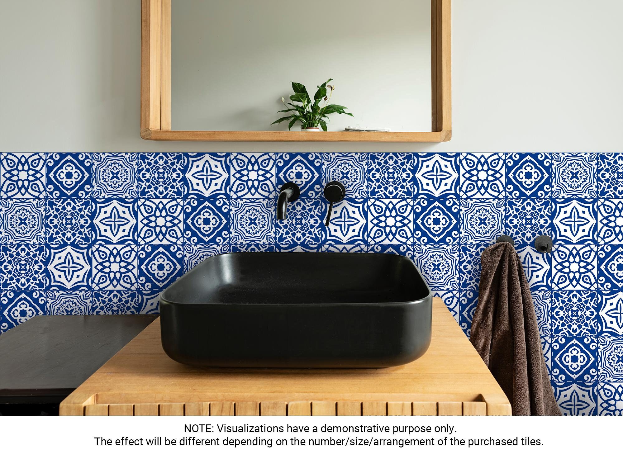 Ensemble bleu d’autocollants de tuiles, carreaux de dosseret, carreaux de mosaïque, décoration de cuisine, carreaux décoratifs auto-adhésifs (peler et coller)
