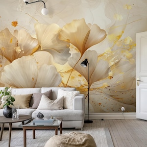 Carta da parati non dorata con motivo Ginkgo biloba, murale botanico, arte murale, arredamento per la casa, autoadesiva, stacca e attacca o vinile tradizionale #166