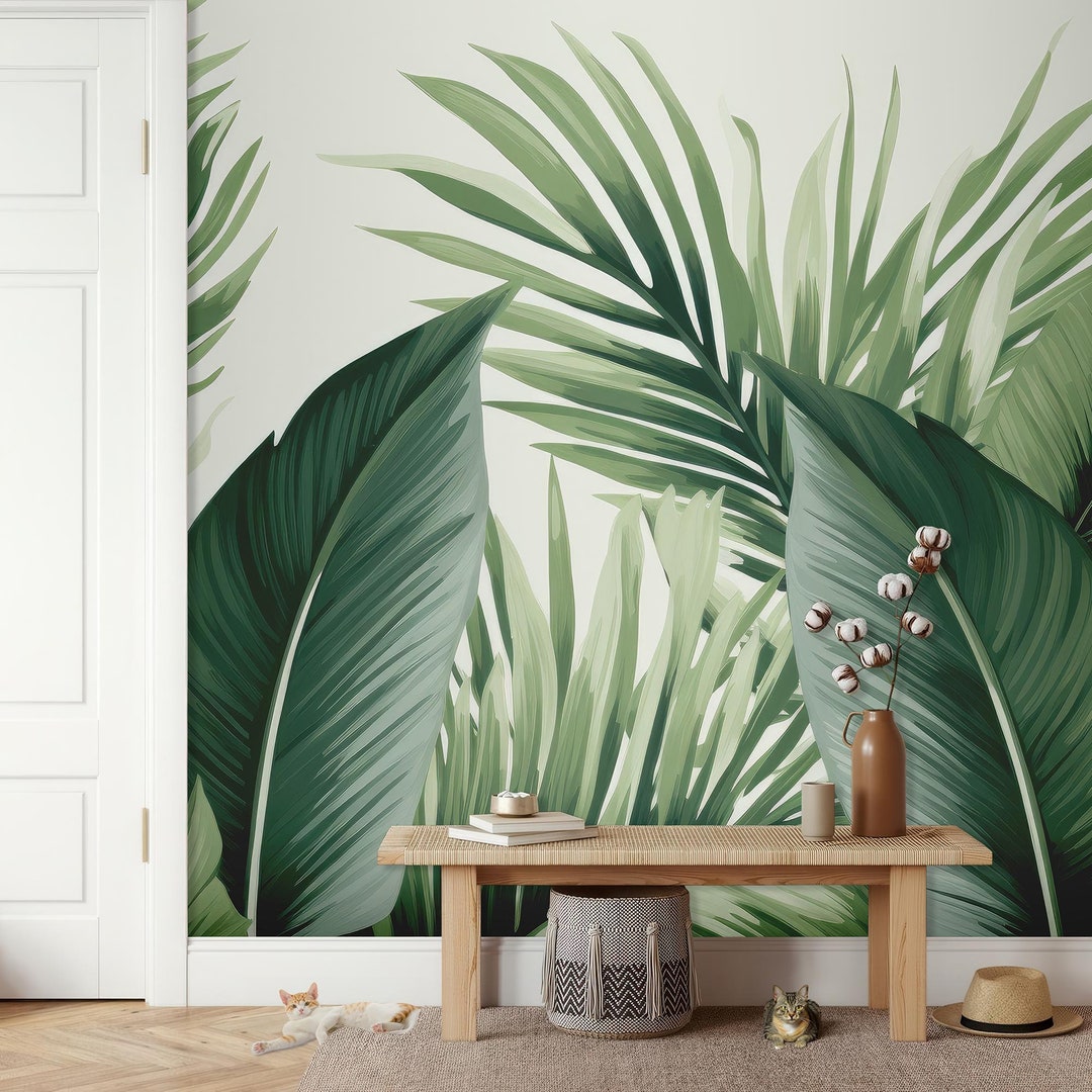 Tropical Leaves Wallpaper, Botanical Wall Mural, Wall Art, Home Decor ...