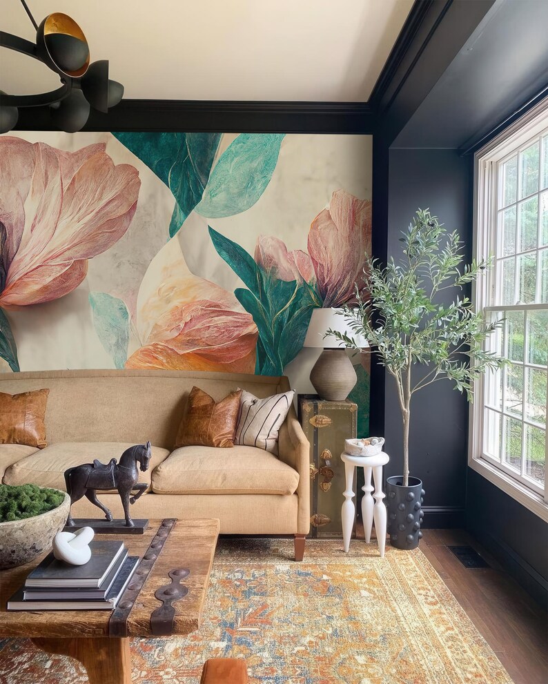 Watercolor Floral Wallpaper, Botanical Wall Mural, Wall Art, Home Decor ...