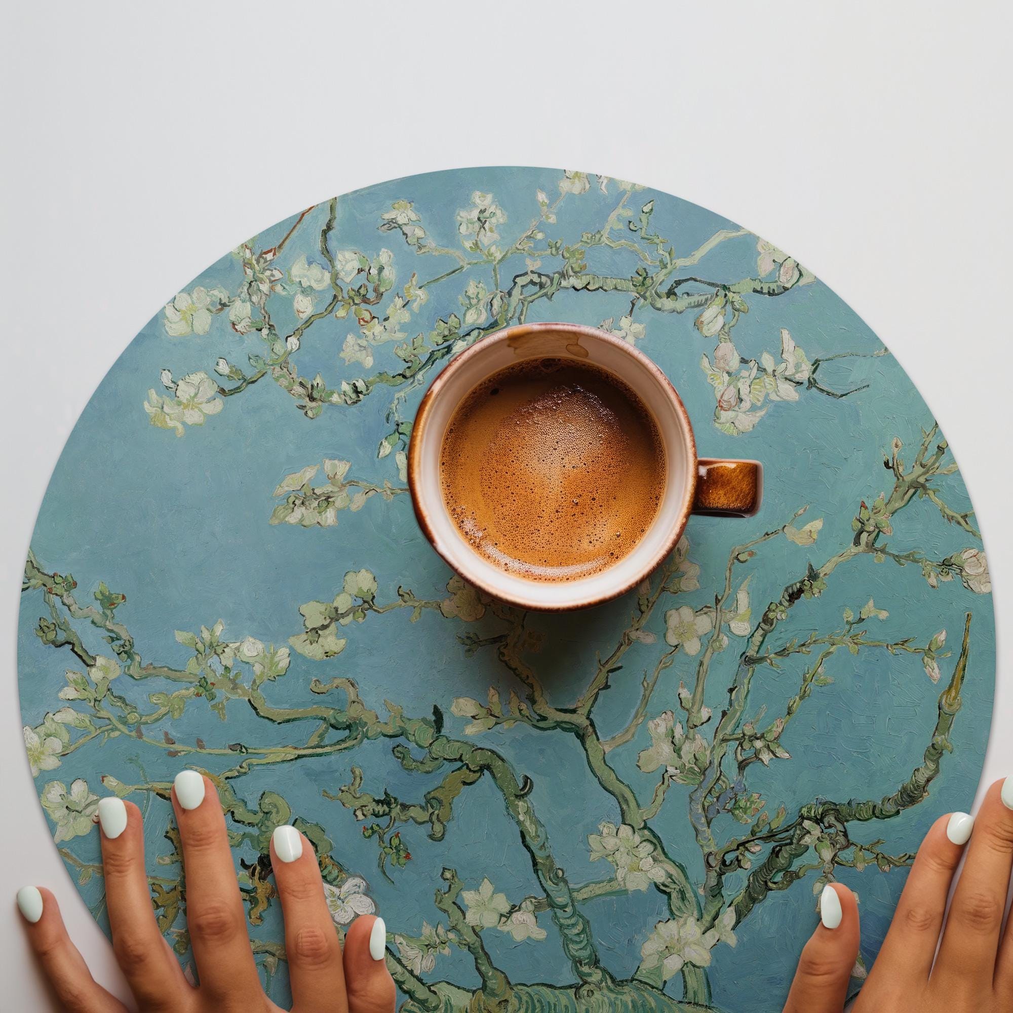 Round Coffee Table Placemats, Van Gogh's Almond Tree Pattern, PVC
