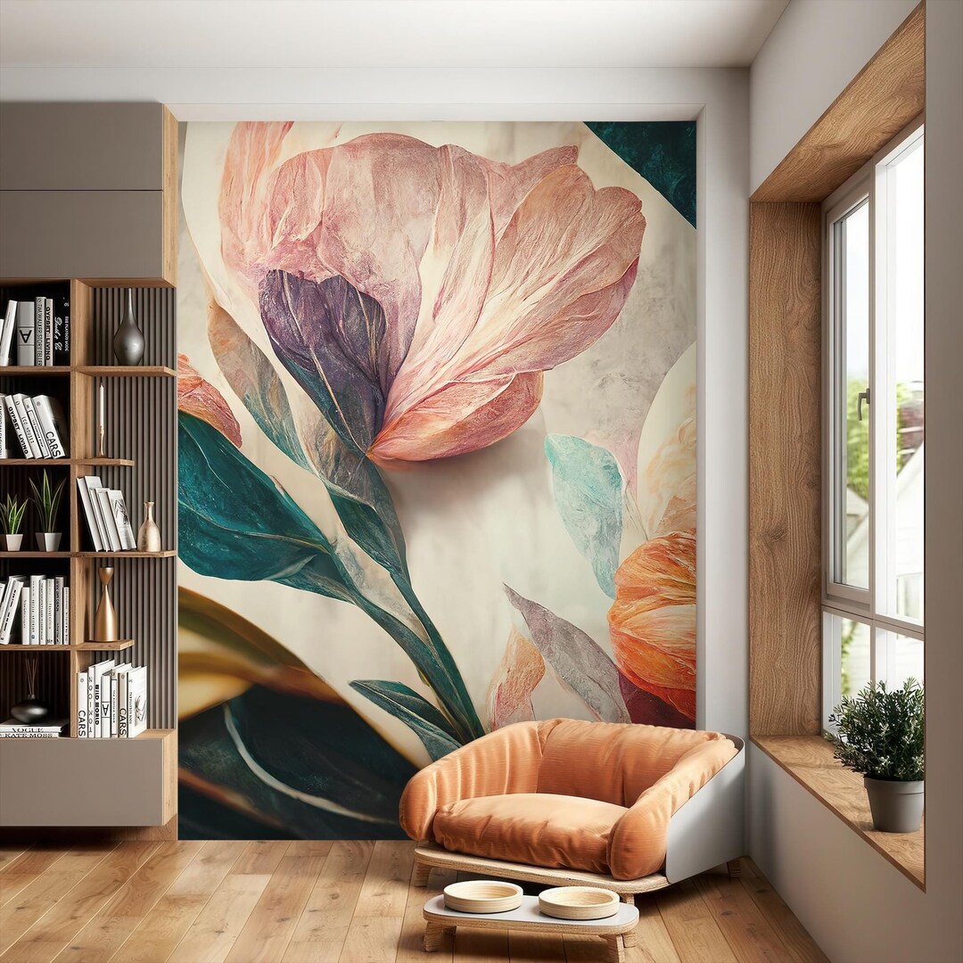 Watercolor Floral Wallpaper, Botanical Wall Mural, Wall Art, Home Decor ...