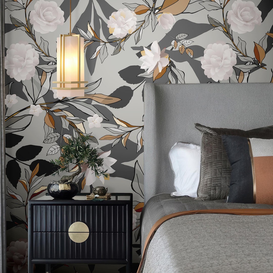 Tropical Flower Wallpaper, Plant Wall Mural, Wall Art, Home Decor, Self ...