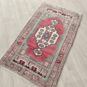2x3 Small Area Rug, Turkish Rug, Bohemian Faded Rug, Vintage Rug, Handmade Wool Red Rug, Nursery Rug, Office Rug, Doormat Rug 1.7x2.9 ft.
