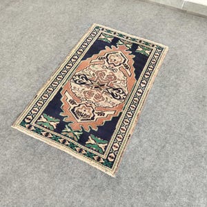 2x3 Blue Red Rug, 2x3 Small Area Rug, 2x3 Welcome Rug, 2x3 Bathroom Mat Rug, Vintage Faded Rug, Doormat Rug, Oriental Wool Rug 2.0x3.2 ft.