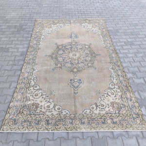 7x11 Vintage Rug, 7x11 Area Rug, Handmade Wool Rug, Faded Beige Rug, Antique Rug, Turkish Rug, Living Room Rug, Bedroom Rug, 6.5x10.6 ft.