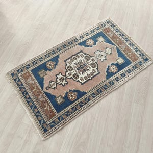Blue Red Soft Rug, 2x3 Turkish Rug, Small Area Rug, Vintage Rug, Doormat Rug, Handmade Wool Rug, Bathroom Kitchen Bedroom Rug 1.8x3.2 ft.