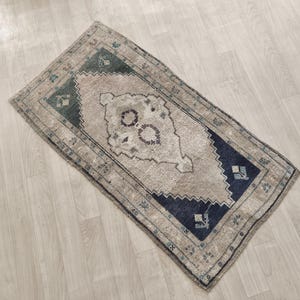 2x3 Faded Rug, Vintage Rug, Small Area Rug, Handmade Wool Rug, Turkish Rug, Beige Green Blue Rug Bathroom Bedroom Doormat Rug 1.7x3.1 ft.