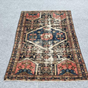 4x6 Antique Rug, Persian Rug, 4x6 Handmade Wool Rug, 4x6 Vintage Bohemian Rug, Blue Old Rug, Boho Decor Rug, Home Decor Rug, 3.7x6.3 ft. Rug
