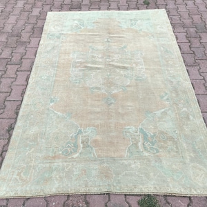 200x250 Teppich, Großflächenteppich, 200x250 Vintage Teppich, Grün Beiger Teppich, Oushak Teppich, Handgemachter Wollteppich, Wohnzimmerteppich 150x230 cm