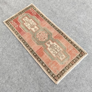 2x3 Rug, Faded Red Rug, 2x3 Small Vintage Rug, Anatolian Oushak Rug, Handmade Wool Rug, Area Rug, Bathroom Rug, Kitchen Rug 1.6x3.2 ft.