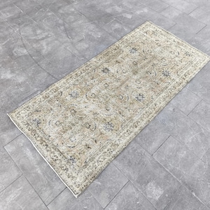 3x7 Rug, Hallway Rug, 3x7 Faded Beige Rug, Vintage Runner Rug, Turkish Rug, Kitchen Bedroom Office Entryway Rug Handmade Rug, 3.1x6.8 ft.
