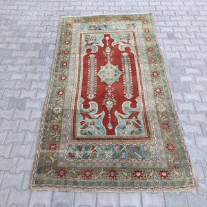 5x9 Rug, Area Rug, Handmade Wool Rug, Red Green Rug, Vintage Rug, Oushak Rug, Turkish Rug, Home Rug, Living Room Rug, Bedroom Rug 5.0x9.0 ft