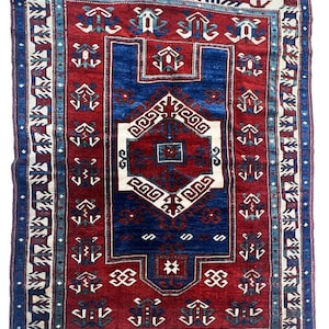 6x4.5 Kazak oriental rug, Old Caucasian rug, Farchalo rug design