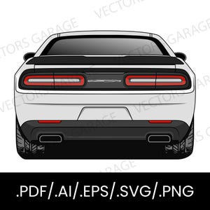 May include: Rear view illustration of a white sports car with black accents. The car features red taillights, dual exhaust pipes, and a black spoiler. The image includes the text ".PDF/.AI/.EPS/.SVG/.PNG".