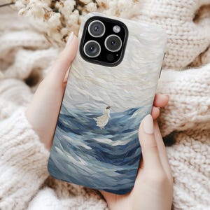Funda para teléfono con diseño cristiano de Jesús caminando sobre el agua, diseño de océano azul "Camina por fe", funda resistente para iPhone y Samsung.