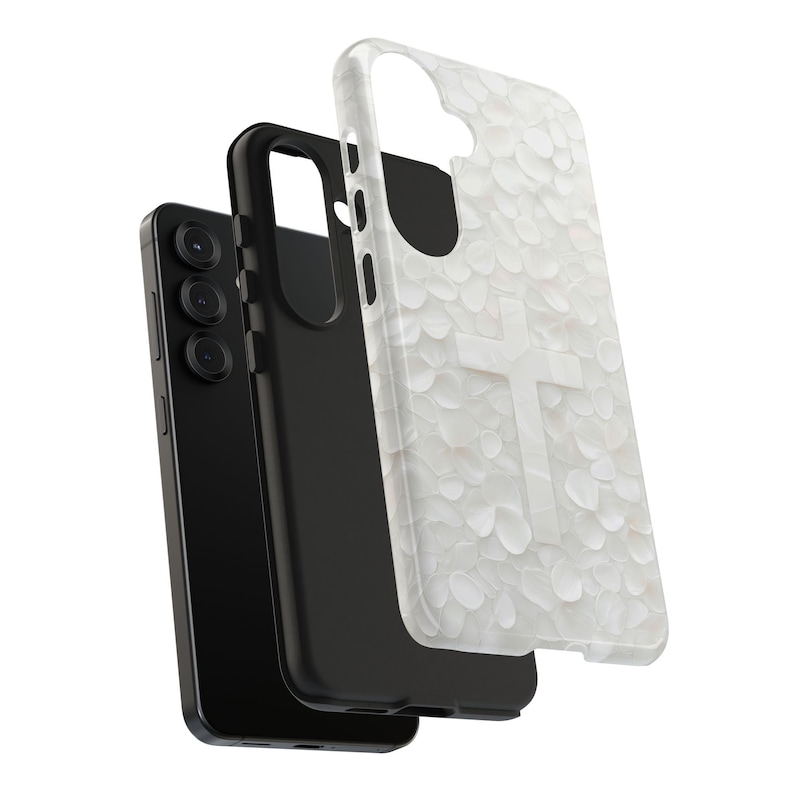 Be Still Cross Phone Case, Pearly Floral Print Christian Art Mobile Cover, iPhone Samsung Tough Case image 7