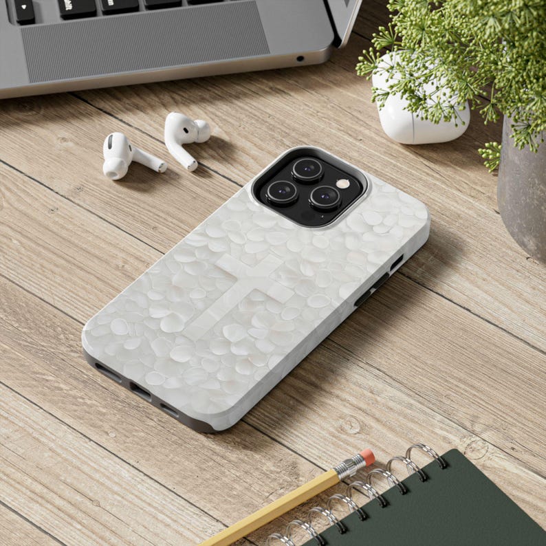 Be Still Cross Phone Case, Pearly Floral Print Christian Art Mobile Cover, iPhone Samsung Tough Case image 3