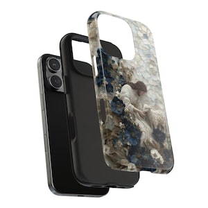 Jesus Guter Hirte Handyhülle, Dusty Blue Floral iPhone Samsung Robuste Hülle, Christliches Geschenk für Sie, 3D Lamm & Blumen Handyhülle Kunstdruck Bild 5