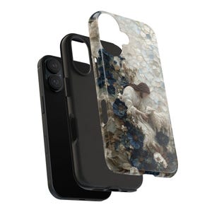 Jesus Guter Hirte Handyhülle, Dusty Blue Floral iPhone Samsung Robuste Hülle, Christliches Geschenk für Sie, 3D Lamm & Blumen Handyhülle Kunstdruck Bild 6