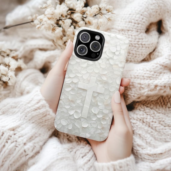Be Still Cross Phone Case, Pearly Floral Print Christian Art Mobile Cover, iPhone Samsung Tough Case