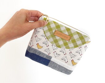 Square Zipper Pouch - Chickens, Women Wallet, Stocking Stuffer, Gift for Her, Travel Pouch, Accessory Pouch