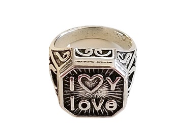 I Love You Bold Vintage Statement Men's Ring Size 10