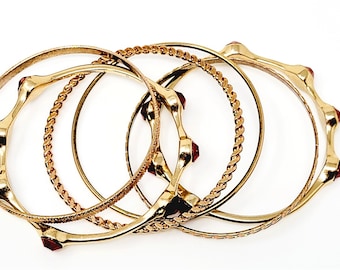 Set of 7 Bangle Bracelets Mixed Metals Gold Tone