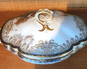 Antique RARE Feu De Four Haviland Limoges Porcelain Covered Casserole Vegetable Dish