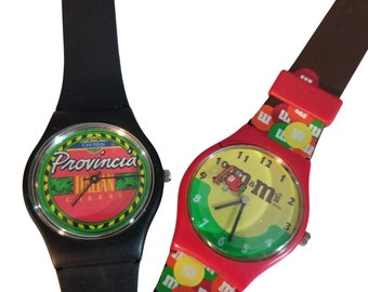 Vintage Watch Pair 1994 Comical Provincia Italian Cheese and M and M Unisex Limited Edition Collector Wrist Watches