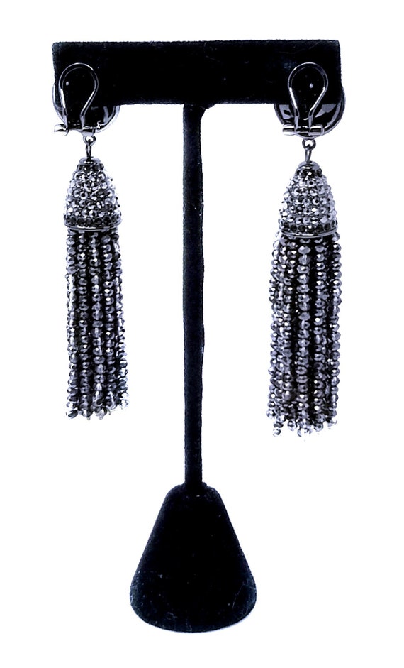 Retired Joan Boyce Crystal Beaded Black Tassel Pi… - image 5