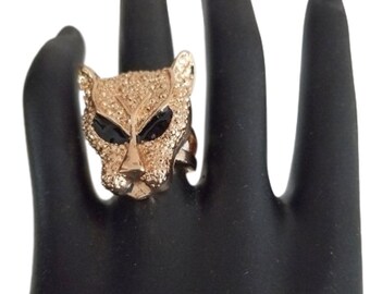 Lion Panther Cat Gold Tone Ring Size 6 Unisex