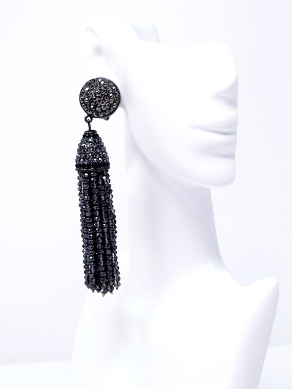 Retired Joan Boyce Crystal Beaded Black Tassel Pi… - image 4