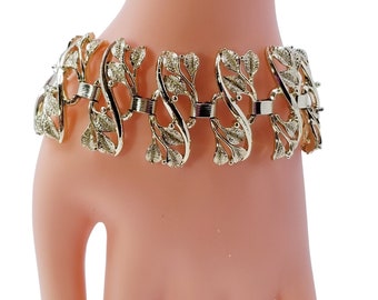 Gold Tone Link Wide Wrap Bangle Bracelet