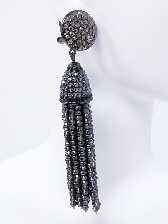 Retired Joan Boyce Crystal Beaded Black Tassel Pi… - image 2