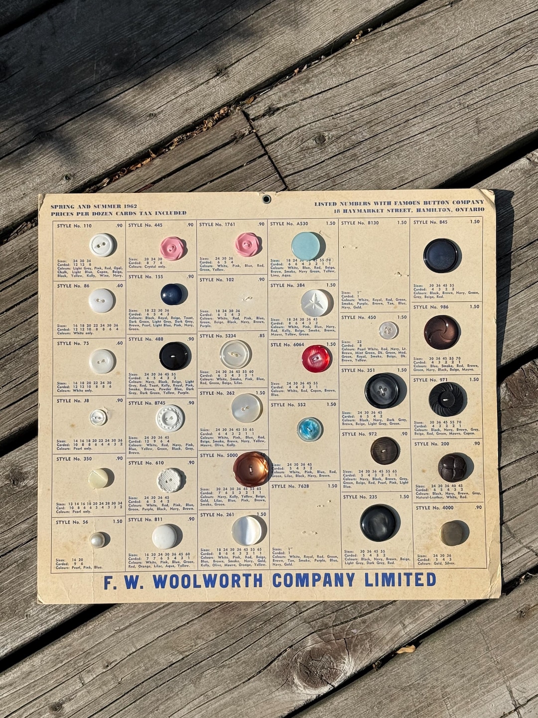 F.W Woolworth Co LTD Button Sample Cards - Etsy UK