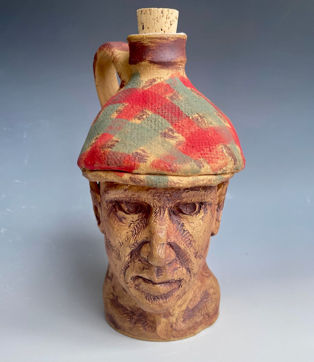 Plaid Hat Face Jug Etsy