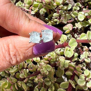Sterling Silver Rough Aquamarine Stud Earrings