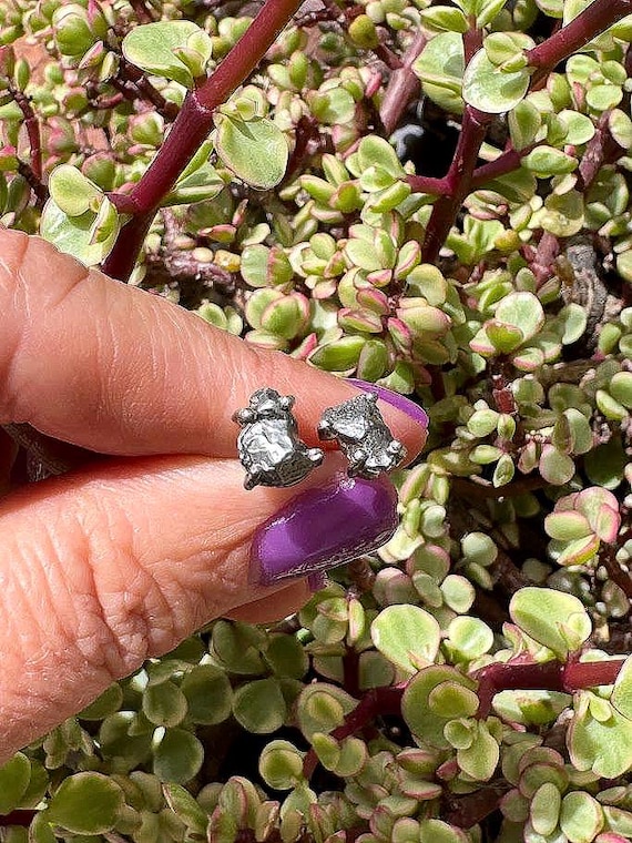 Sterling Silver Rough Meteorite Stud Earrings - image 1