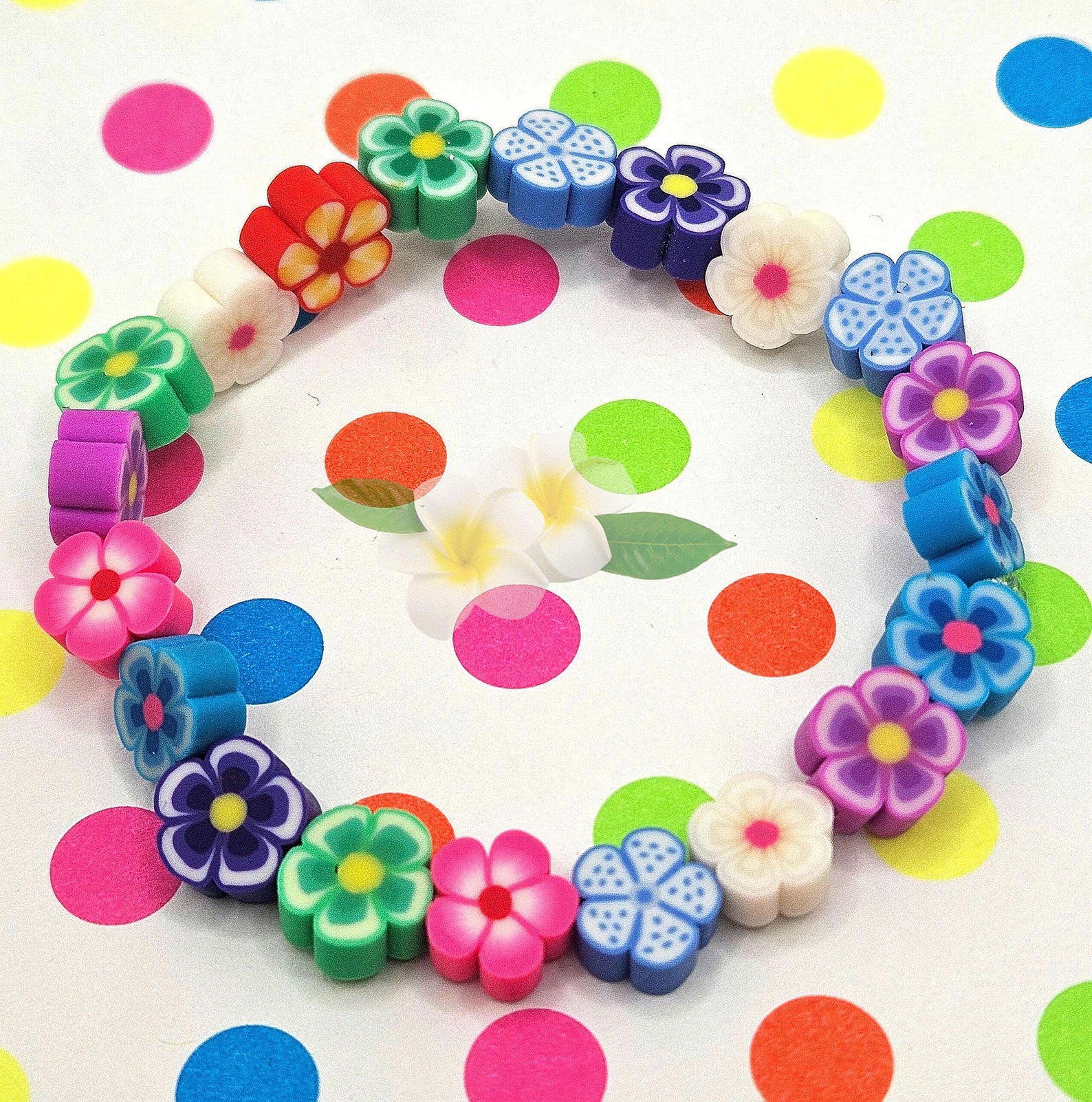 Frangipani/Plumeria Clay Polymer Bead Bracelet