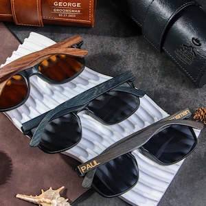 Custom Engraved Wooden Sunglasses, Personalized Groomsmen Sunglasses Set