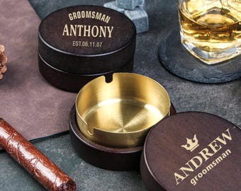Personalized Wooden Ashtray 3 styles,Cigars Accessories Gifts  for Men,Personalized Groomsmen Proposal Gifts,Good Gifts For Men Dad Husband