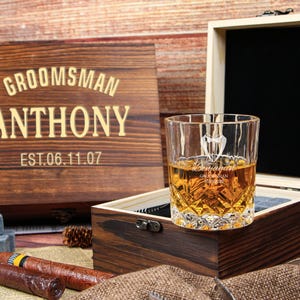 Personalized Whiskey Glass Set with Wooden Box: Groomsmen Gift
