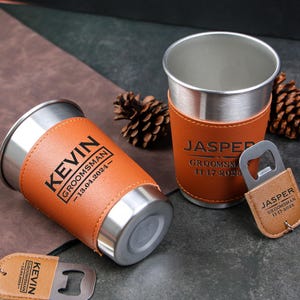 Personalized Beer Cup,Beer Mug with Leather Can Holder,Leather Groomsmen Gifts,Groomsmen Proposal,Custom Engraved Groomsmen Accessories