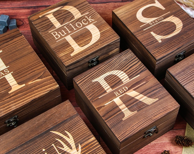 Personalized Wooden Gift Box with Hinged Lid: Groomsmen Keepsake Box
