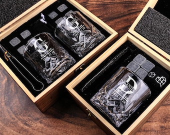 Personalized Whiskey Glass Set with Wooden Box, Groomsmen Gifts, Groomsman Proposal, Best Man Gifts,Personalized Groomsmen Proposal Box