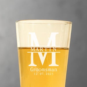 Engraved Beer Glass: Personalized Groomsmen Gift, Laser Carved Pint